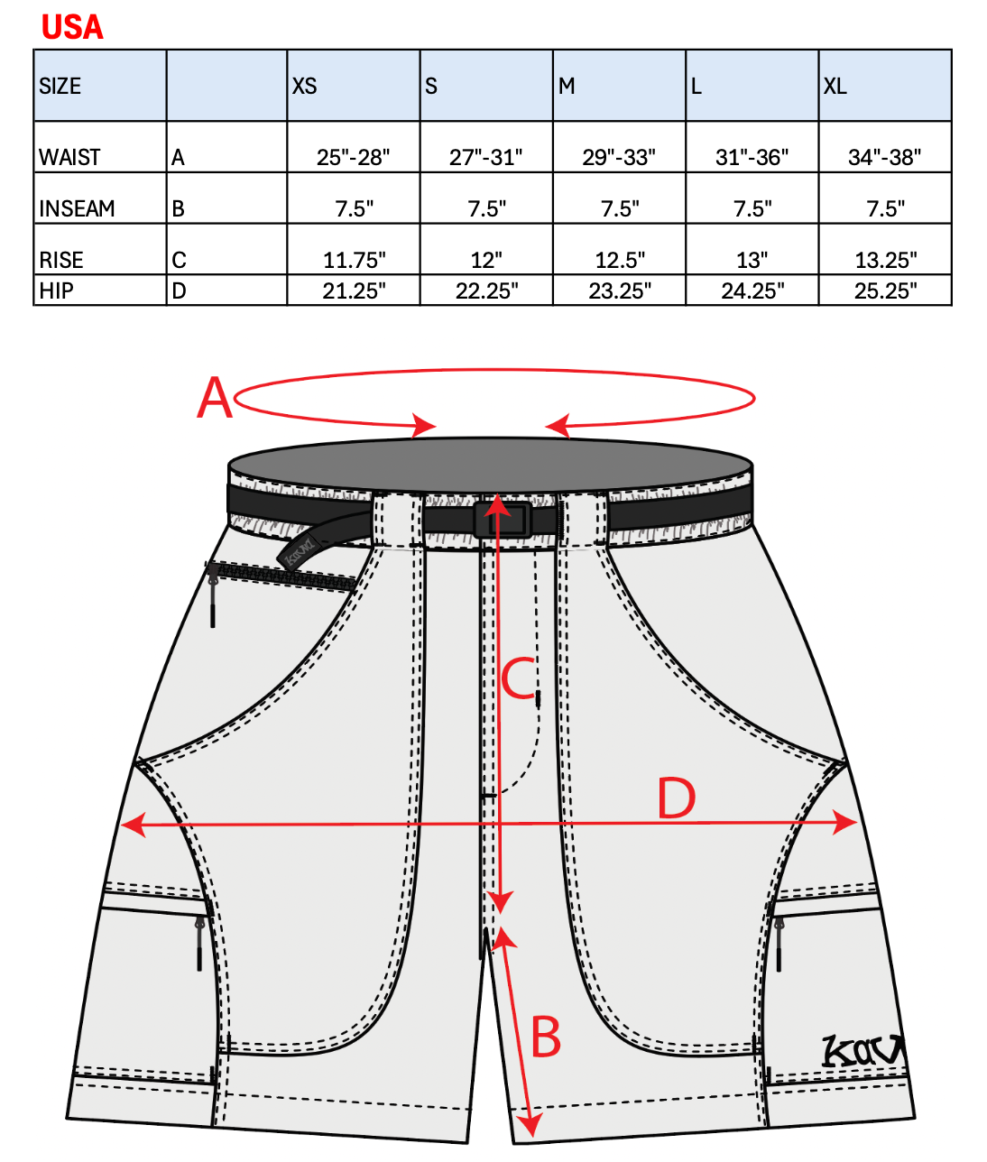 US Sizechart Image