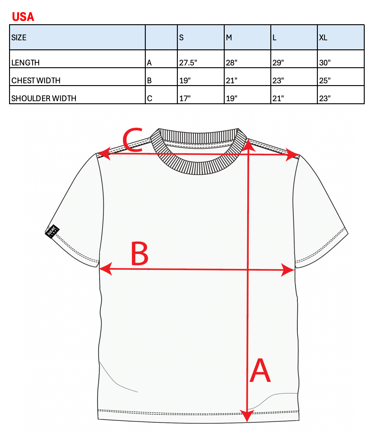 US Sizechart Image